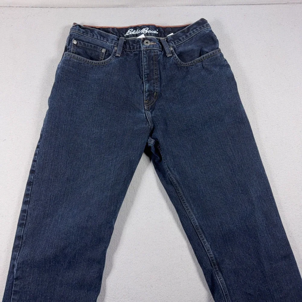Eddie Bauer Flannel Lined Jeans Men 32x32 Relaxed Fit Dark Blue Denim‎ Workwear